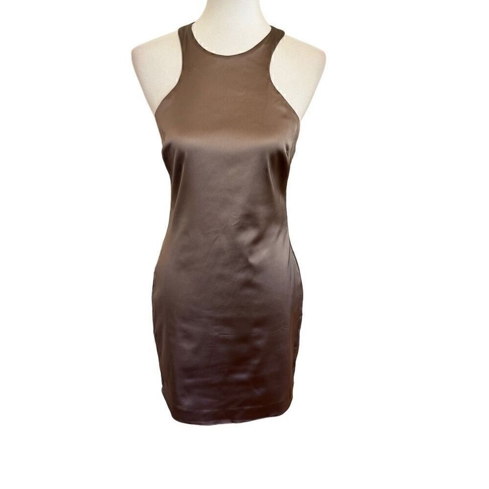 Aritzia Babaton Pressure Satin Racerback Brown Mini Dress Size 6